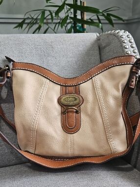b.o.c. Beige and Brown Leather Crossbody Bag
